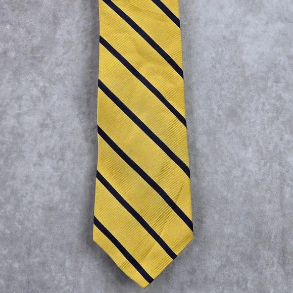 American Living Yellow Blue Stripe Geometric Diagonal 100% Silk Neck Tie NWOT - Picture 1 of 6